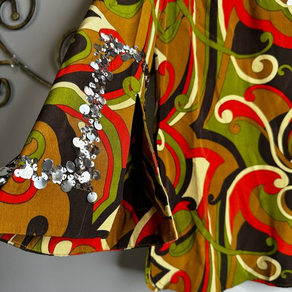 Patti Labelle Sequin Trim Multi-Color Brown Orange Retro Style Blouse Sz L - Picture 6 of 10